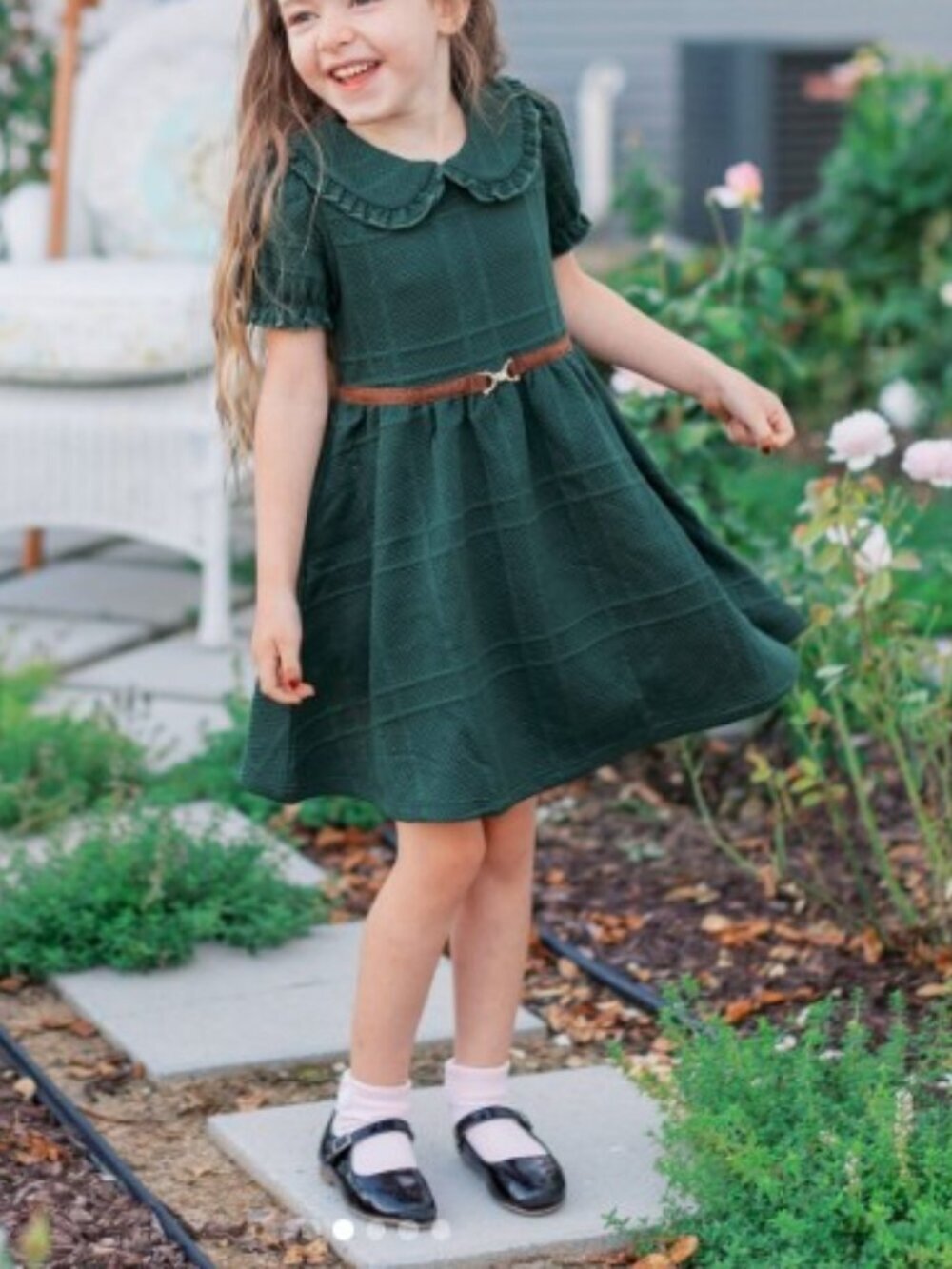 Janie and Jack Dark Green Quilted Equestrian Collared Swing Dress Size 8